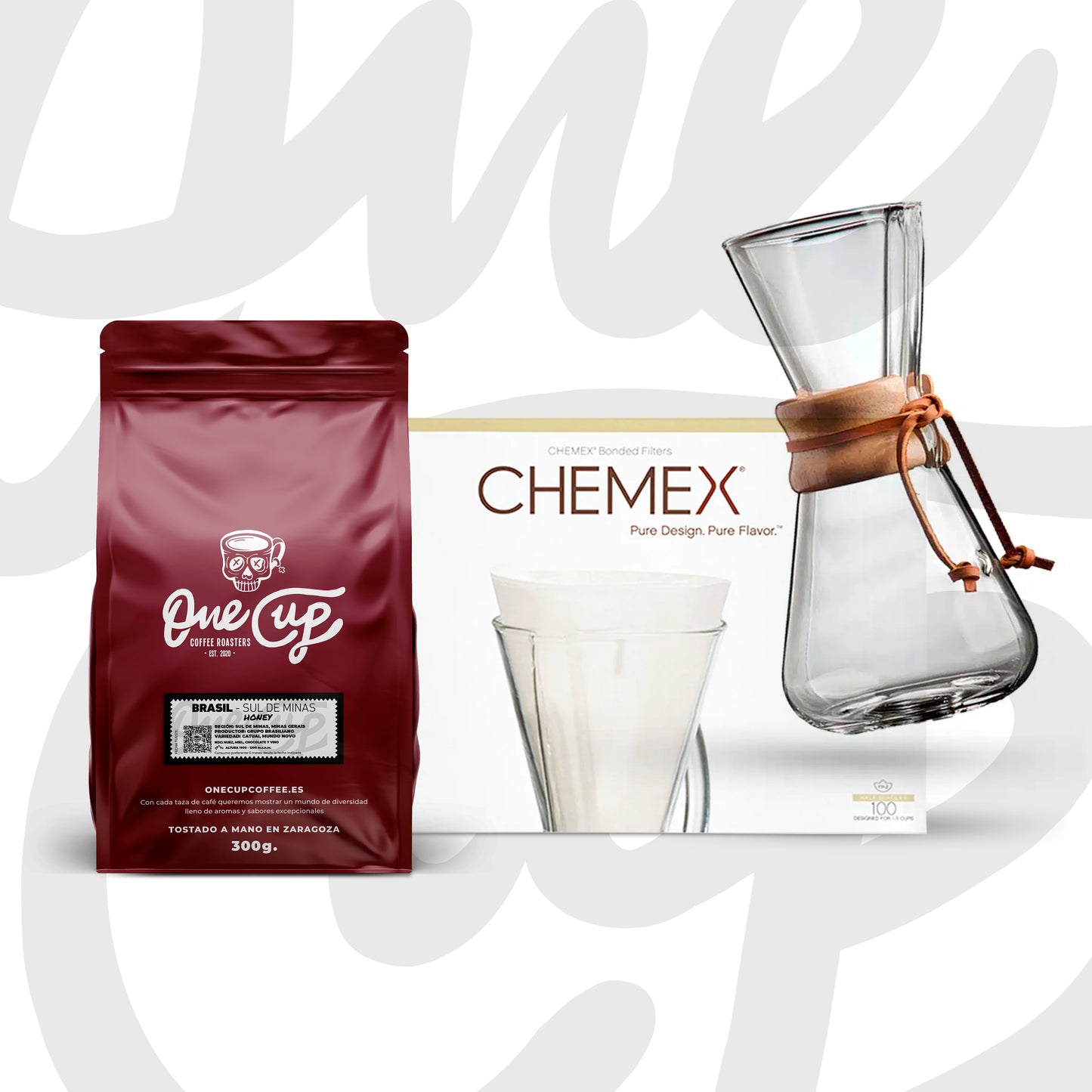 Cafetera Chemex 3 Cups + Café Brasil Honey (300 gr) + Caja 100 filtros
